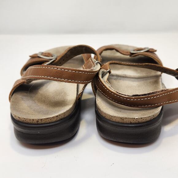 SAS Women Brown Leather Ankle Strap Sandal Size 8 Wide Comfort Flats Strappy - Picture 6 of 8